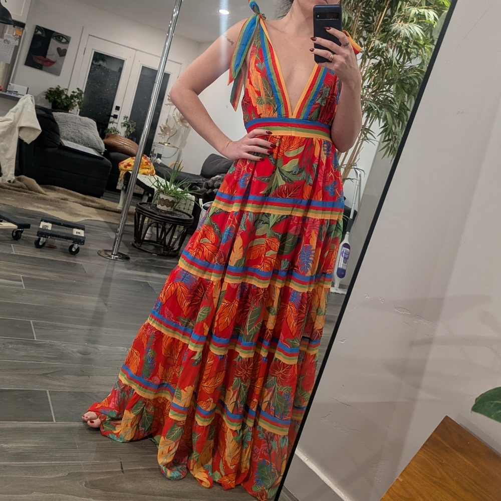 Farm Rio Style Dress Multicolor Tropical Vacation Maxi Dress